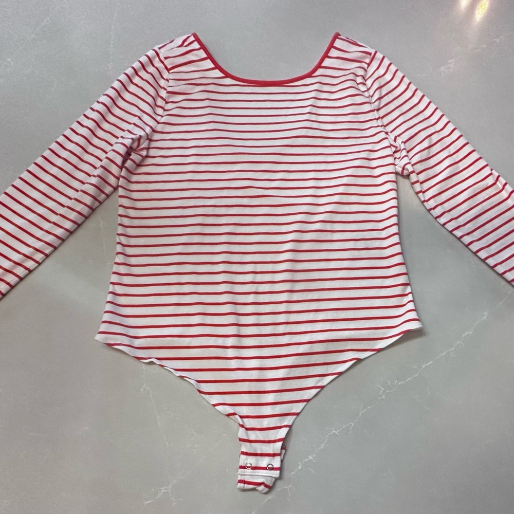 On 34th Orange and White Striped Long Sleeve Bodysuit, Large